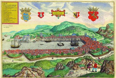 Bergen, Norwegen von Georg and Hogenberg Franz (1535-90) Braun