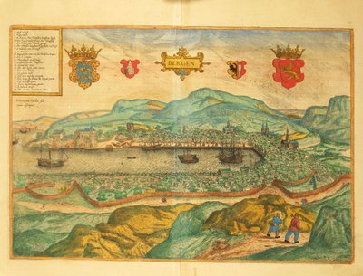 Bergen från Cities of the World av Georg Braun av Georg Braun and Hogenberg Franz