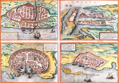 Cagliari, Malta, Rhodos, Famagusta, Italien, Malta, Griechenland, Zypern von Georg and Hogenberg Franz (1535-90) Braun