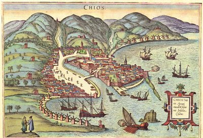 Chios, Grekland av Georg and Hogenberg Franz (1535 90) Braun