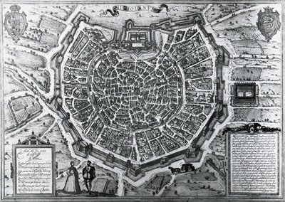 Stadskarta över Milano, 1572, av Antonio Lafreri (1512-1577), publicerad av Georg Braun och Franz Hogenberg, Italien av Georg Braun and Hogenberg Franz