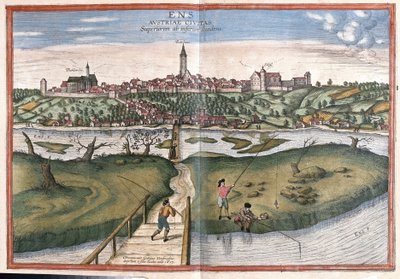 Enns, Österrike (gravyr av Georg Braun and Hogenberg Franz