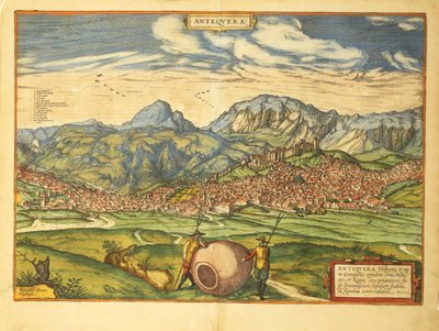 Karta över Antequera från World Cities av Georg Braun av Georg Braun and Hogenberg Franz