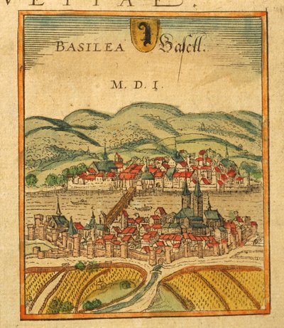 Karta över Basel från World Cities av Georg Braun av Georg Braun and Hogenberg Franz