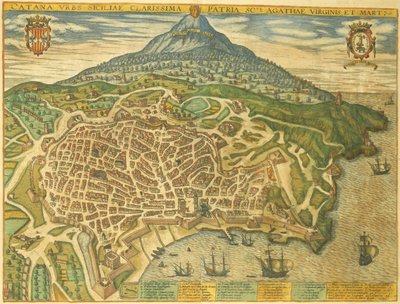 Karta över Catania från Cities of the World av Georg Braun av Georg Braun and Hogenberg Franz