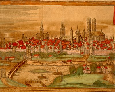 Karta över staden München från Cities of the World av Georg Braun av Georg Braun and Hogenberg Franz
