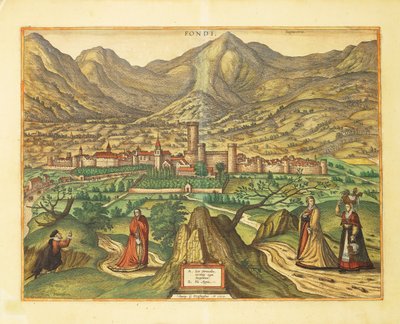 Karta över Fondi, Lazio-regionen från World Cities av Georg Braun av Georg Braun and Hogenberg Franz