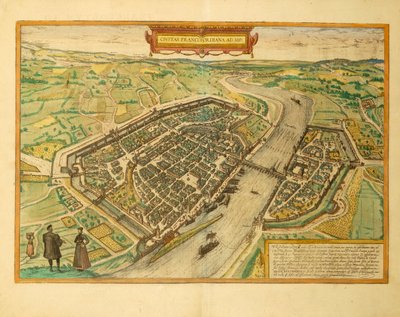 Karta över Frankfurt från världskarta av Georg Braun av Georg Braun and Hogenberg Franz