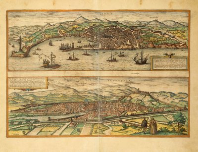 Karta över Genua och Florens från Cities of the World av Georg Braun av Georg Braun and Hogenberg Franz