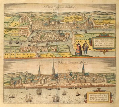 Karta över Konigsberg och Riga från USA av Georg Braun av Georg Braun and Hogenberg Franz
