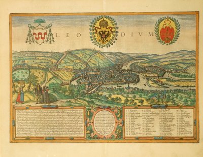 Karta över Liege från Cities of the World av Georg Braun av Georg Braun and Hogenberg Franz