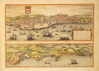 Karta över Lissabon och Cascais från USA av Georg Braun av Georg Braun and Hogenberg Franz