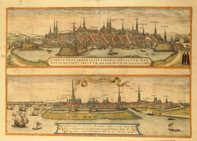Karta över Lubeck och Hamburg från Cities of the World av Georg Braun av Georg Braun and Hogenberg Franz