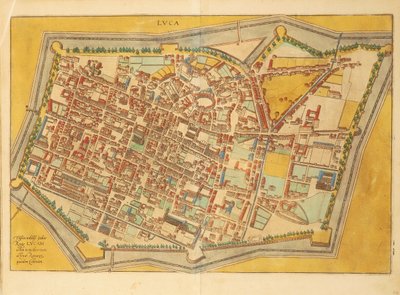 Karta över Lucca från Cities of the World av Georg Braun av Georg Braun and Hogenberg Franz