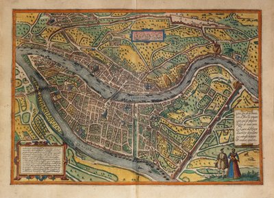 Karta över Lyon, Frankrike, från World Cities av Georg Braun av Georg Braun and Hogenberg Franz