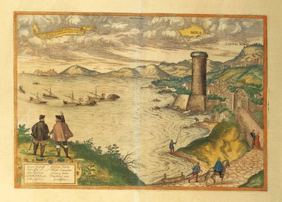 Karta över Mola di Bari, regionen Apulien från World Cities av Georg Braun av Georg Braun and Hogenberg Franz
