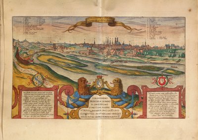 Karta över München, Tyskland, från Cities of the World av Georg Braun av Georg Braun and Hogenberg Franz