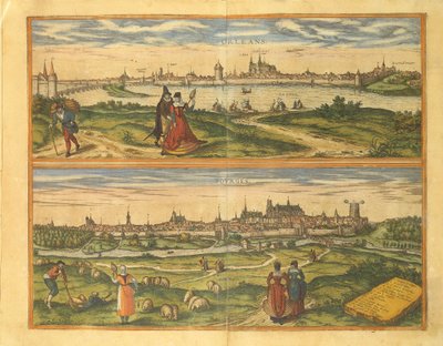 Karta över Orleans och Bourges från Cities of the World av Georg Braun av Georg Braun and Hogenberg Franz