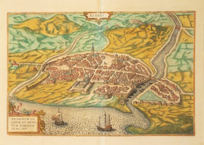 Karta över Rimini från World Cities av Georg Braun av Georg Braun and Hogenberg Franz