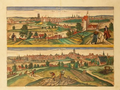 Karta över Tours and Angers från världsstäder av Georg Braun av Georg Braun and Hogenberg Franz