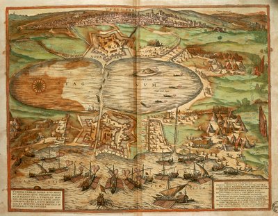 Karta över Tunis, Tunisien, från världens stad av Georg Braun och Franz Hogenberg, gravyr av Georg Braun and Hogenberg Franz