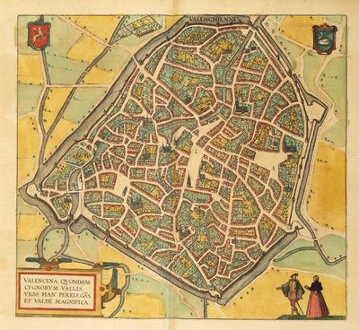 Ramani ya Valenciennes kutoka Marekani na Georg Braunswed av Georg Braun and Hogenberg Franz