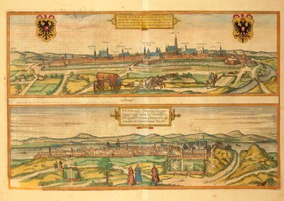 Karta över Wien och Buda från Cities of the World av Georg Braun av Georg Braun and Hogenberg Franz