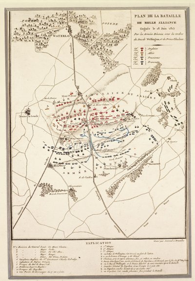 Karta över slaget vid Waterloo av Georg Braun and Hogenberg Franz