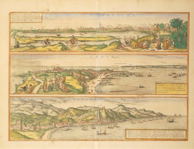 Karta över Sevilla, Cadiz och Malaga, Spanien från Civitates Orbis Terrarum av Georg Braun av Georg Braun and Hogenberg Franz