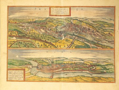 Prag och Cheb, Eger från Cities of the World av Georg Braun av Georg Braun and Hogenberg Franz