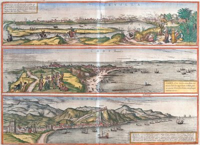 Sevilla, Cadiz, Málaga, Spanien av Georg and Hogenberg Franz (1535 90) Braun