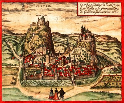 Sion, Schweiz av Georg and Hogenberg Franz (1535 90) Braun
