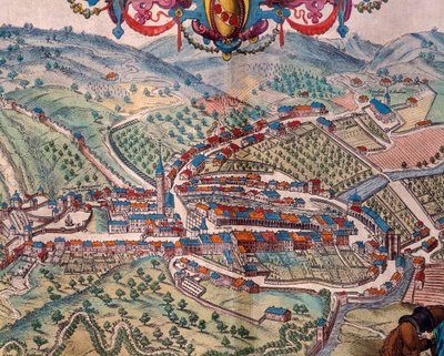 Utsikt över Serravalle Scrivia, av Georg Braun och Franz Hogenberg av Georg Braun and Hogenberg Franz