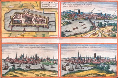 Wittenberg, Frankfurt, Wismar, Rostock, Tyskland av Georg and Hogenberg Franz (1535 90) Braun