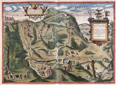Kalwarya Zebrzydowka (sydost om Krakow), Polen (gravyr av Georg Braun and Hogenberg Franz