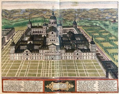 Kloster (Kung Filip II:s palats), Spanien (gravyr av Georg Braun and Hogenberg Franz