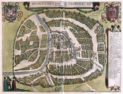 Moskva, Ryssland (gravyr av Georg Braun and Hogenberg Franz