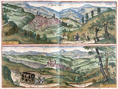 Nocera Umbra (provinsen Perugia) och Castelnuovo di Porto (regionen i Rom), Italien av Georg Braun and Hogenberg Franz