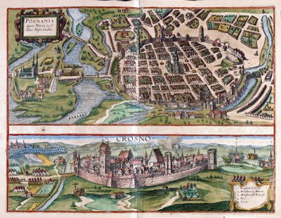 Poznan och Krosno, Polen (gravyr av Georg Braun and Hogenberg Franz