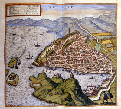 Utsikt över Marseille från Atlas of Braun och Hogenberg av Georg Braun and Hogenberg Franz