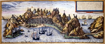 Utsikt över staden Aden i Jemen från Atlas "Civitates Orbis Terrarum" av Braun & Hogenberg av Georg Braun and Hogenberg Franz