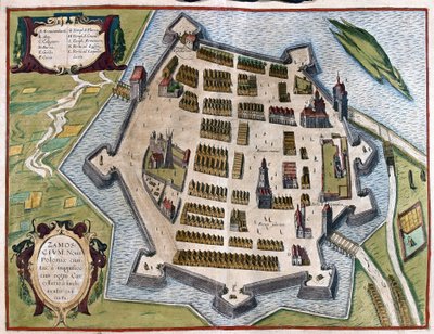 Zamosc, Polen (gravyr av Georg Braun and Hogenberg Franz