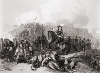 The Storming of Bristol, 26 juli 1643, graverad av J.C. Varrall (gravyr) av George (after) Cattermole