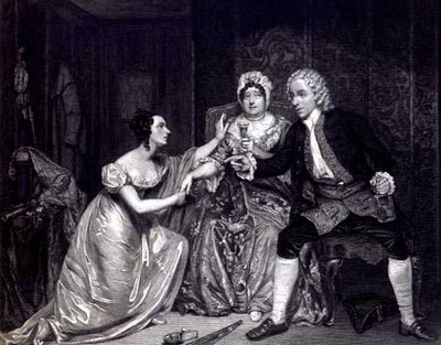 Mrs Blanchard, Mrs Davenport och Miss M. Tree som Peachum, Mrs Peachum och Polly i 