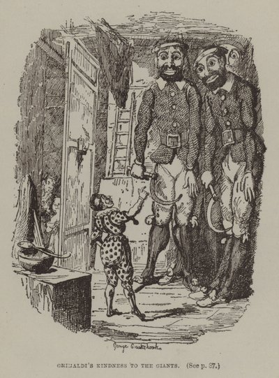Grimaldis vänlighet mot jättarna (gravyr) av George (after) Cruikshank