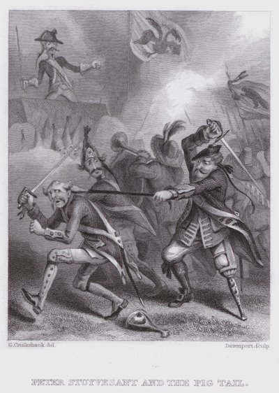 Peter Stuyvesant och svinsvansen (gravyr) av George (after) Cruikshank