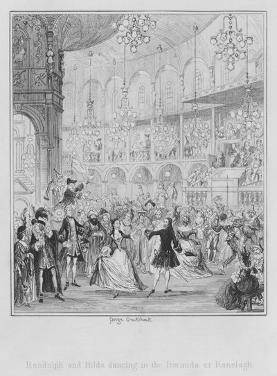 Randulph och Hilda dansar i Rotundan vid Ranelagh (gravyr) av George (after) Cruikshank