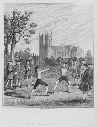 Duellen i Tothill Fields (gravyr) av George (after) Cruikshank