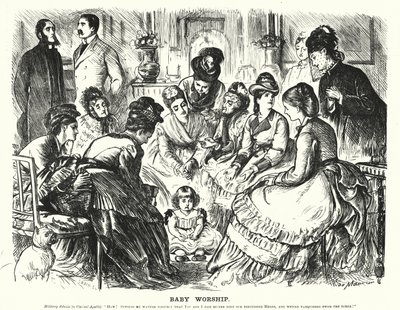 Punch tecknad: Baby Worship (gravyr) av George (after) Du Maurier