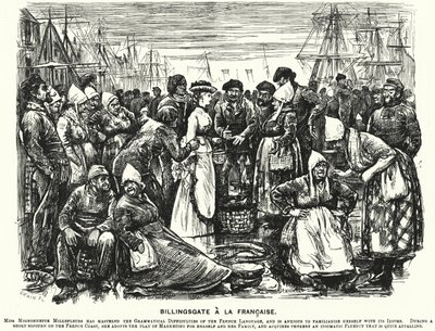 Punch tecknad: Billingsgate a la Francaise (gravyr) av George (after) Du Maurier